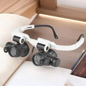 Head-mounted magnifying glass, clock repair, carved glasses, antiques, jewelry appraisal, 3 groups of magnification, LED light, high-definition Camera Optical Lens Durable Adjustable