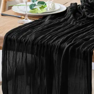 Table Runner Cheesecloth 10FT Black Boho Gauze Cheese Cloth Rustic Sheer Table Runners for Wedding Birthday Bridal Baby Shower Party Decoration