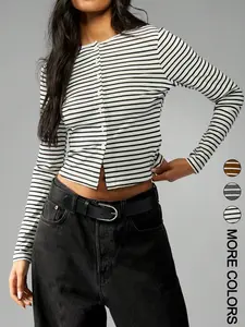 Women's Button Striped Cardigan, Simple Casual Shirt for Everyday Wear, Lightweight and Stylish Layering Top