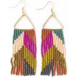Beaded Earrings for Women Dangling, Whitney Medium Fringe Statement Boho Earrings,    for the Modern Bohemian, 3.25-Inch Length