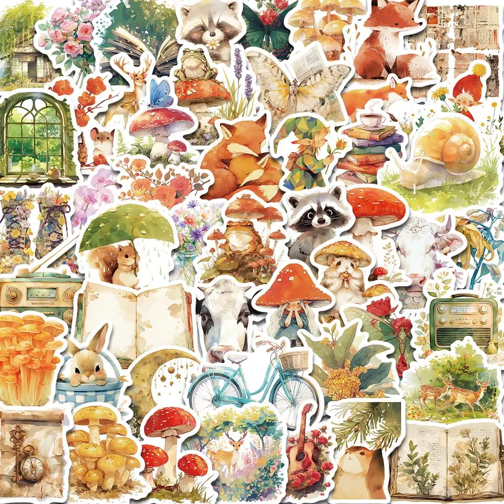 Fantasy Cartoon Pattern Sticker, 50pcs/set Creative Cute Funny Aesthetic Stickers, Decorative Sticker for DIY Scrapbooking Journaling Gift Wrapping Stickers Kit