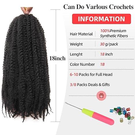 YXHAIR Hot Twist Braiding Hair 18 Inch Cuban Twist Hair 8 Packs COCO Twist Hair Afro Kinky Braids Crochet Hair Synthetic Braiding Hair Extensions for black women (18 Inch(Pack of 8),1B)