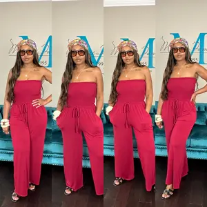 Strapless Smocked Get-Up-And-Go- Romper Burgundy Wine