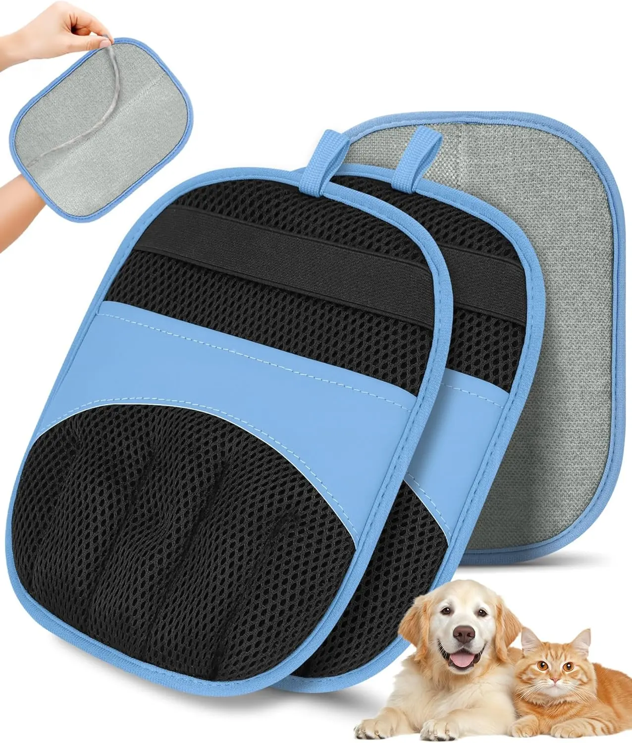Upgraded Pet Hair Remover Electrostatic Gloves - 1 Pack 5-Finger Tool for Dogs & Cats - Reusable Grooming/Cleaning Accessory for Furniture, Clothes, Car Seats (Blue)