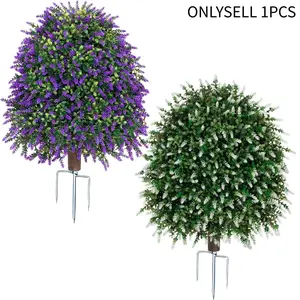 UV Protected Artificial Lavender Plants & Faux Boxwood Ball, Detachable Outdoor Greenery Decor, Artificial Trees Outdoor, No Fade Realistic Fake Greenery