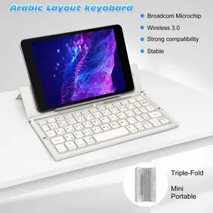 Portable Wireless Keyboard, Arabic Layout, Foldable Rechargeable Battery, Bluetooth-compatible Compatible, Thin Design for Android iOS Windows, Travel Office Use