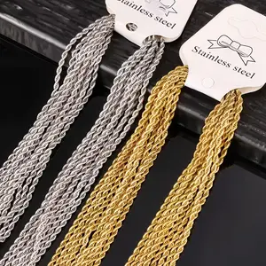 MaxBling81 316L Stainless Steel High Polish Rope Chain Necklace - 3mm Gold/Silver Plated Gold Statement Chain, Multi-Size (18in,20in,24in), Non-Tarnish Unisex Casual Hip Hop Accessory
