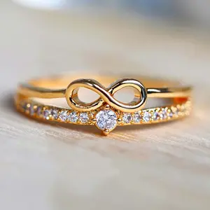 Cubic zirconia ladies 8-shaped infinity symbol engagement wedding ring y2k versatile fashion couple anniversary gift party jewelry