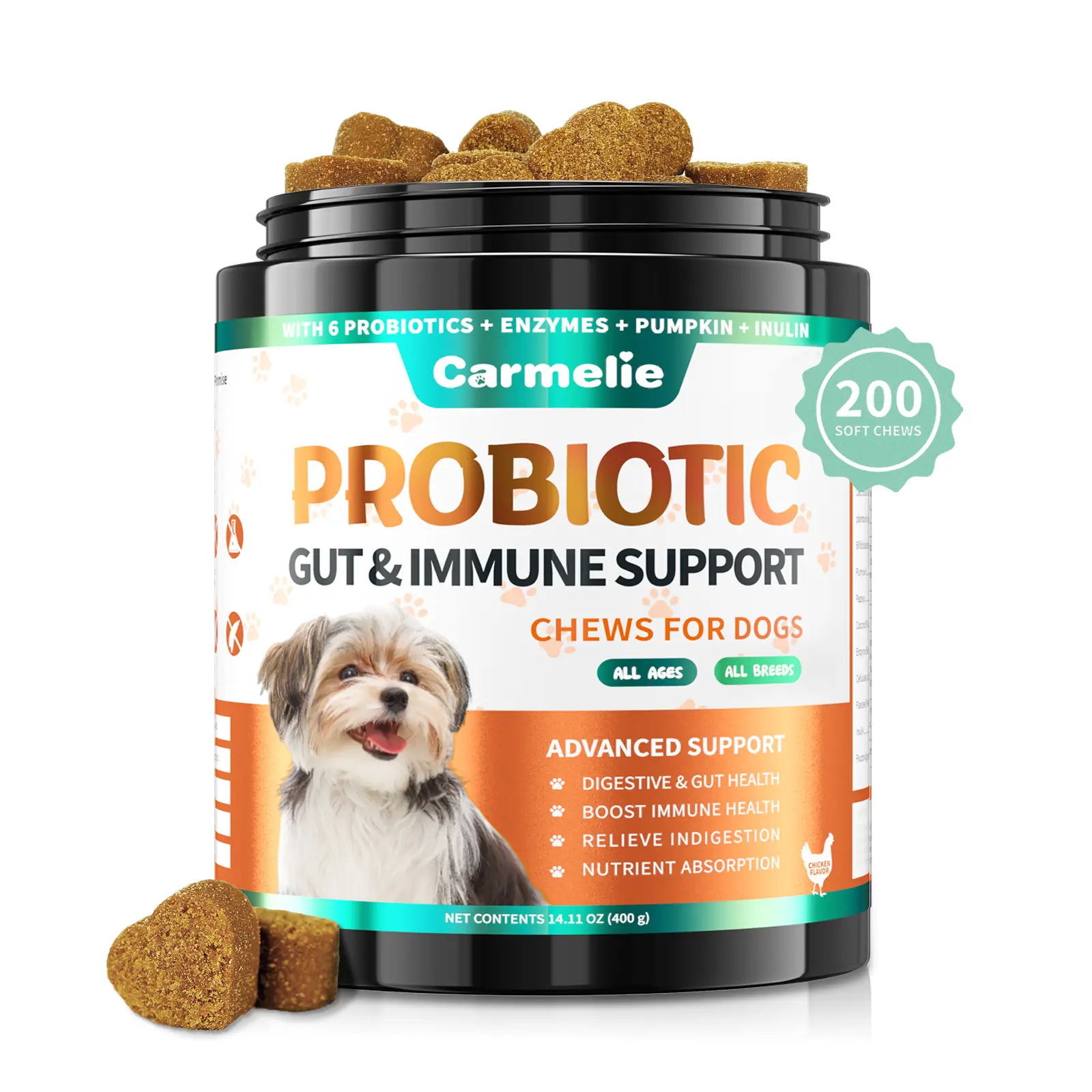 #SummerWins #DealsForYouDays Carmelie Probiotic Bites for Dogs – Soft Chew Dog Treats for Digestive, Immune & Skin Health – Pumpkin & Chicken Flavor, 200ct