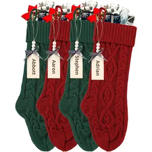 18 Inches Personalized Christmas Stockings: 4 Pack Red Green Knit Christmas Stockings Set with Name Tags Christmas Decor Neutral Xmas Decorations Holiday Farmhouse Indoor Rustic Home Decor