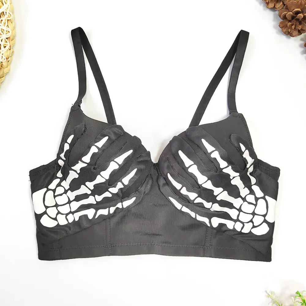 Gothic Dark Retro Skeleton Glove Corset Top  Structured Boned Bustier with Triangle Cups & Detachable Straps  Top with Rhinestones Tropical Graphic Women's Tank Womenswear Fitted Short Sleeveless babydoll tops weighted vests women urban go gold Halter