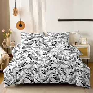 3-Piece Bedding Set, Leaf Pattern Soft Comfortable Duvet Cover and Pillowcases, Easy Care Bedroom Decor Essential Bed Linen
