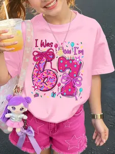 Pink "I Was 6 Now I'm 7" Donut Kids Birthday Tee - 2026 Trending 7th Birthday Girl Outfit, Soft Cotton Perfect for Birthday Parties & Daily Looks