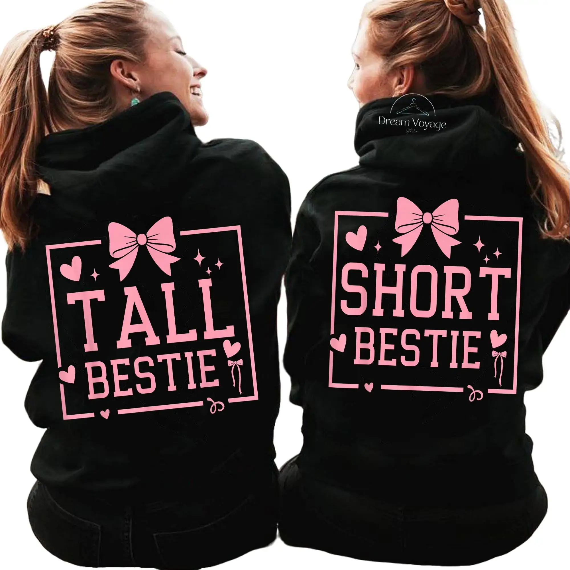 Made in USA,(Sold Individually) Tall Short Best Friend Matching Design Unisex Hoodie, Graphic Best Friend Matching Tall Short Bestie Besties Matching BFF, Gift for Best Friends