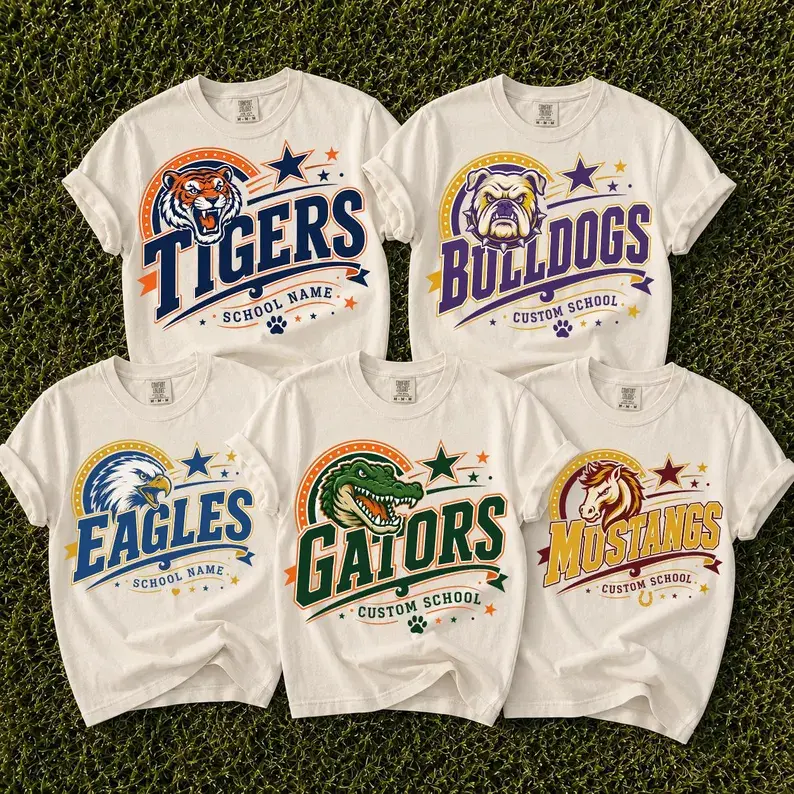 [Pls note] Custom School Mascot T-Shirt, Personalized Team Name Tee, Football Baseball Softball Hockey Shirt, School Spirit Back to School Gift, Shirt for men