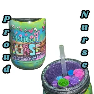 Proud Nurse 17oz Plastic Snowglobe Mason Jar Tumbler for Drinks - Drinkware, Bottle