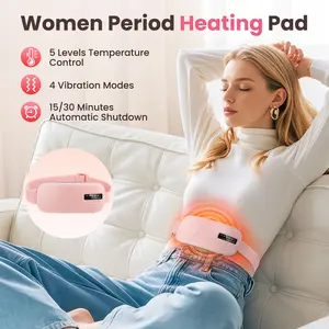 Menstrual Relief Portable Cordless Heating Pad Electric Fast Heating Vibration Massage Belt Reduce Dysmenorrhea Abdominal Warmer Belt Women Period Heating Belt with 5 Heat Levels and 4 Massage Modes