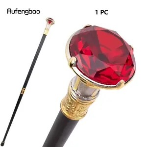 Red Diamond Type Golden White Cane Fashion Decorative Stick Gentleman Elegant Cosplay Cane Knob Crosier 90cm