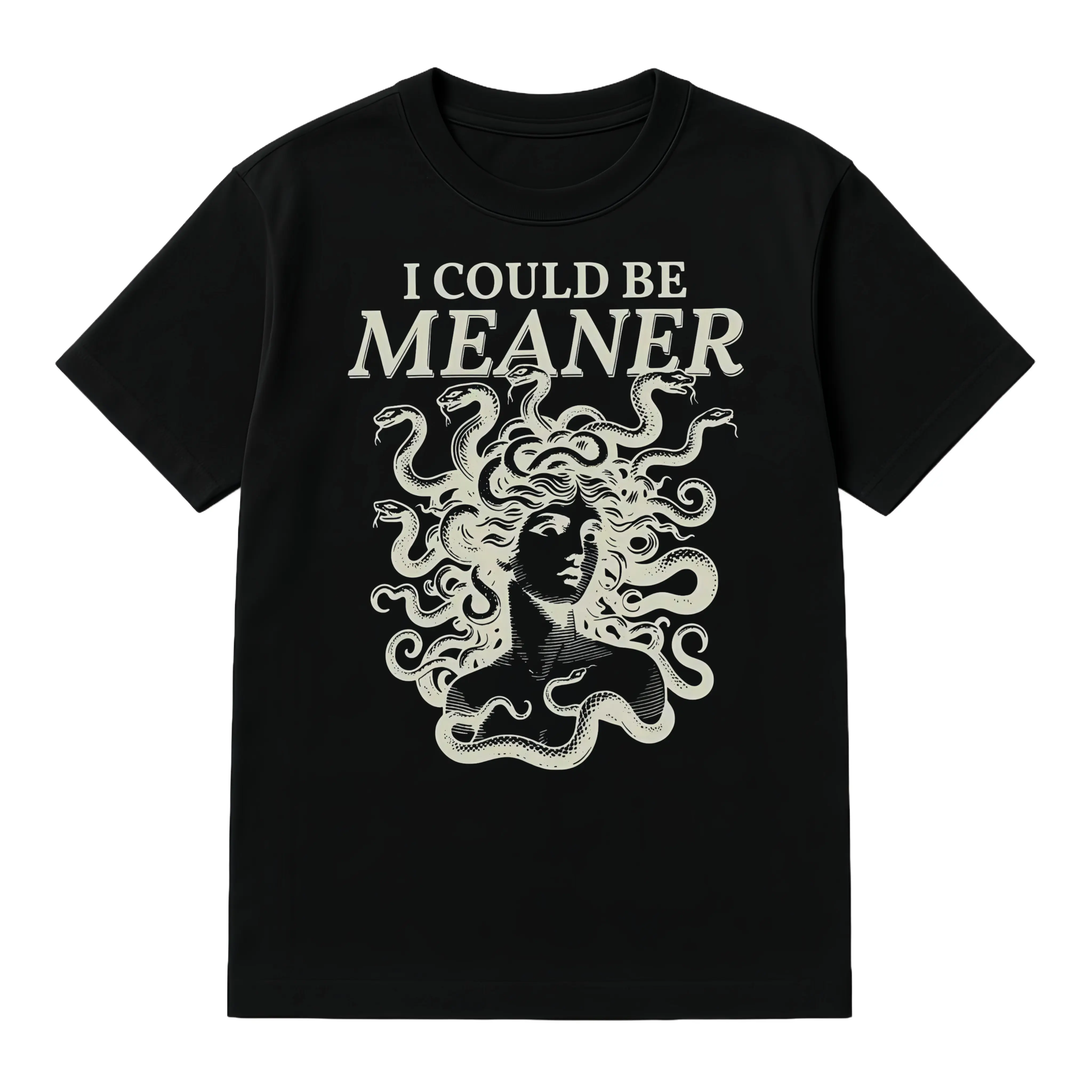 Women's Cotton Shirt with Medusa Gorgon Graphic, Alternative Style Weirdcore Crew Neck Top, Sarcastic Greek Mythology Clothes, T-Shirt, Lightweight, Adult, Casual, Dark Aesthetic, Shortsleeve, Tshirt, Round Neck, Sarcastic Gag Tee