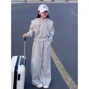 New2025 New Style Fashionable 2pcs Casual Set for Older and Middle-Sized Girls - Short-Style Hooded Sweatshirt Set, Perfect for Kids' Daily Casual Wear, Perfect for Outdoor