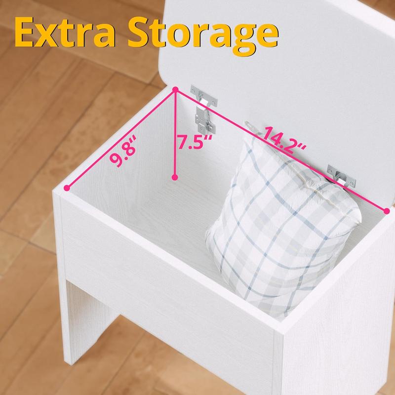 LIKIMIO Small Makeup Vanity Desk with Mirror and Lights, Vanity Table Set with Storage Drawer, Chair and Three Shelves, Bedroom