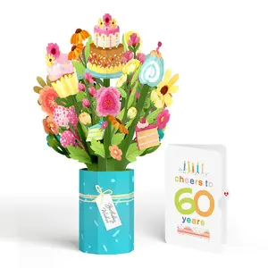 Sweet 60th Birthday Wishes Bouquet and Confetti Cake Sentiment Set