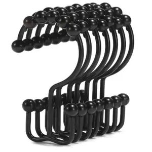 Set of 12 Shower Curtain Rings Rust Proof Metal Double Glide Shower Hooks Rings Black & Silver