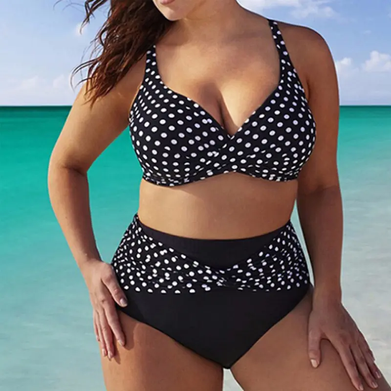 Women's Plus Size Retro Polka Dot Bikini Swim Set - Underwire Push Up, Cross Wrap, High Waisted, Wide Stretch, Tummy Control Ruched, 4XL Swimsuits for Beach Trips, Swimsuits Tummy Control, Multi-Size, Adjustable Strap, Cleavage, 2Xl, Swimming, Swimsuit Fo