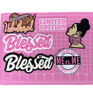 Pink Embroidery Iron On Patches for Clothing , Backpack , DIY Crafts , Jacket , Hoodie Unbothered Me Vs Me