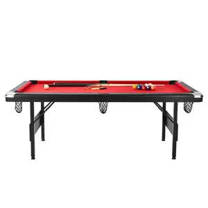 Spring new arrivals Billiards Table, 7 ft Pool Table, Portable Foldable Space-Saving Table, Billiard Table Set Includes Balls, Cues, Chalks and Brush, Black with Red Cloth, Perfect for Family Game Room Kids Adults