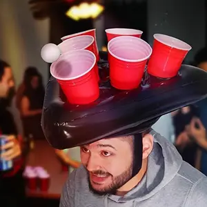 PVC Inflatable Beer Pong Hat Game Set for Adults, Outdoor Party Throwing Game, Home Bar Birthday Singles Party Activity, Fun Lawn Drinking Game Accessory, Party Supplies