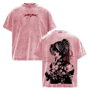 Akuro Wear Misa Amane Death Note T-Shirt Vintage Washed Gothic Anime Graphic Tee Dark Aesthetic Oversized Unisex Streetwear Top - Menswear good