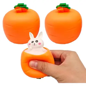 3 PCS Set Squeeze Toys Squishes Carrot Rabbit Fidget Toys Pop Up Squishy Rabbit in Carrot Stress Relief for Kids & Adult Tricky Funny Novelty Toy, Ideal Easter Gift