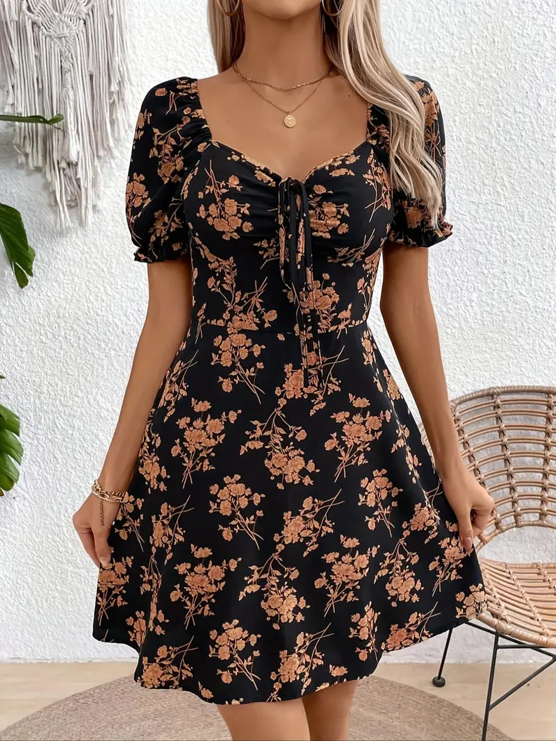 Women's Solid Color Tie Waist Dress, Casual Elegant Short Sleeve Dress for Work Office Business, Ladies Summer Clothes - TikTok Shop Women's Solid Color Tie Waist Dress, Casual Elegant Short Sleeve Dress for Work Office Business, Ladies Summer Clothes - TikTok Shop
