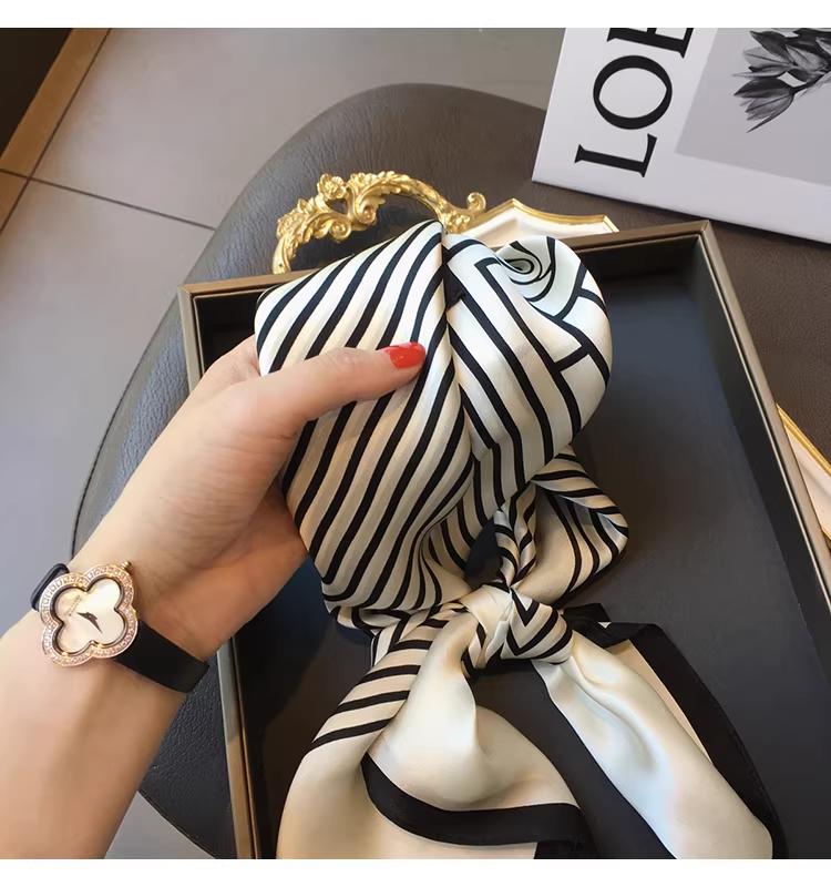 100% Mulberry Silk Scarf,  Scandinavian Minimalist Striped Genuine Silk Easy Style Women’s Square Scarf/Neck Wrap (70 cm) Trending Now