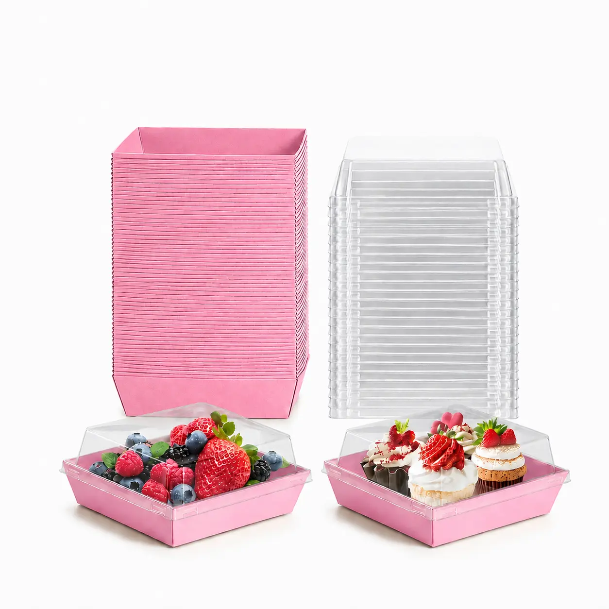Square Bakery Boxes with Clear Lids - Disposable Bakeware Dessert Containers for Cakes, Cupcakes, Party Treats