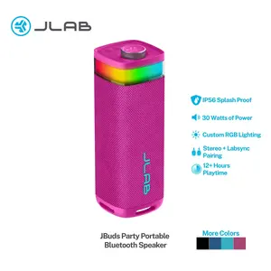 JLab JBuds Party Portable Bluetooth Speaker 30W 12H Playtime RGB Lighting IP56 Waterproof Stereo Pairing LabSync Up to 100 Speakers, USB-C