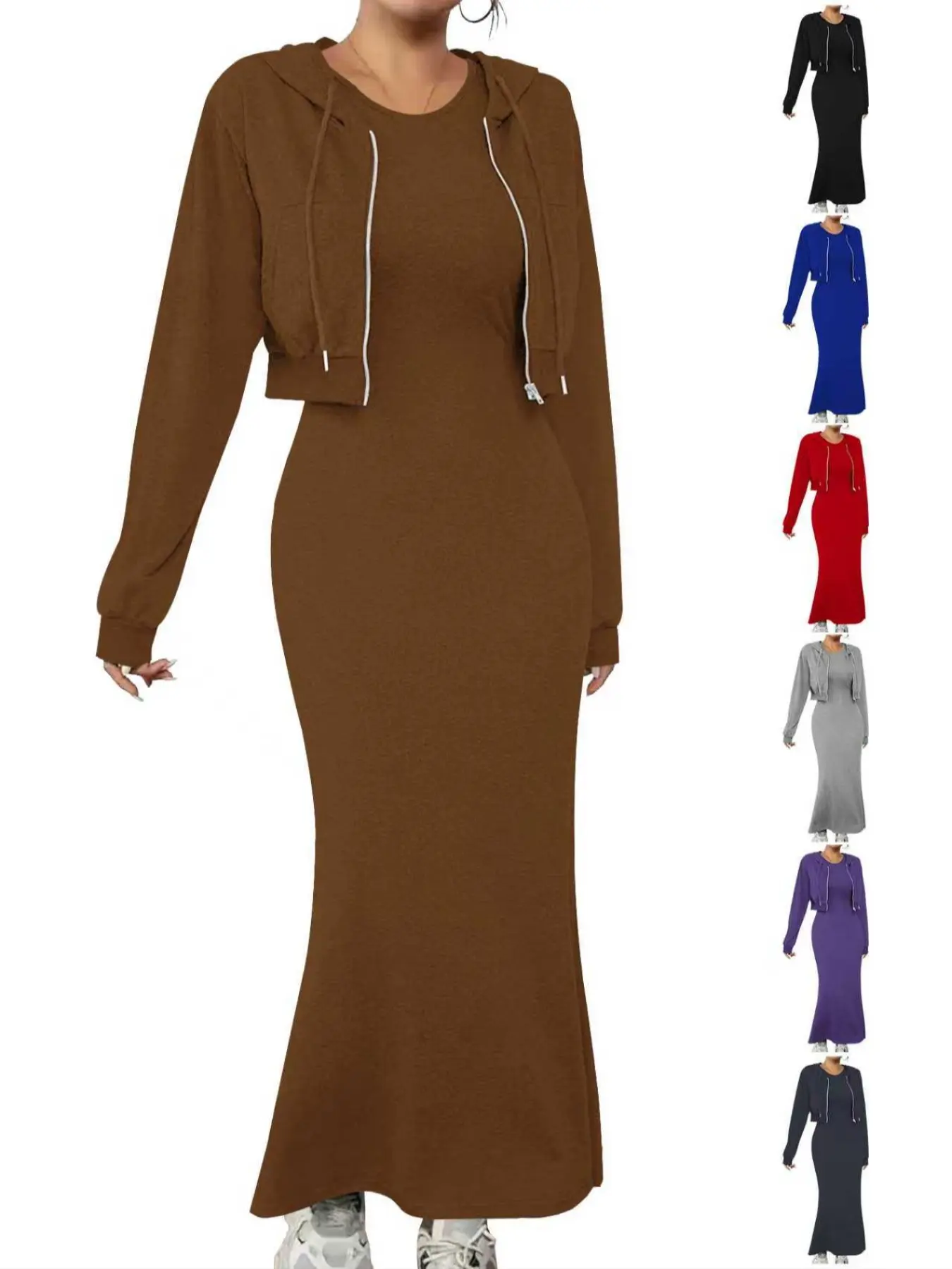Women's Casual Fashion Sporty Dress Sweatshirt Set Two-Piece, Autumn Winter New Style, Fitted Moderate Fabric, All Seasons Wear, Athleisure Wear Set, Solid Sports Sets, Athleisure Outfit