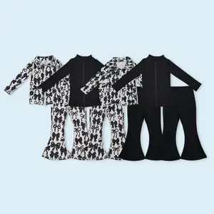 Girls black bow active wear yoga athletic set