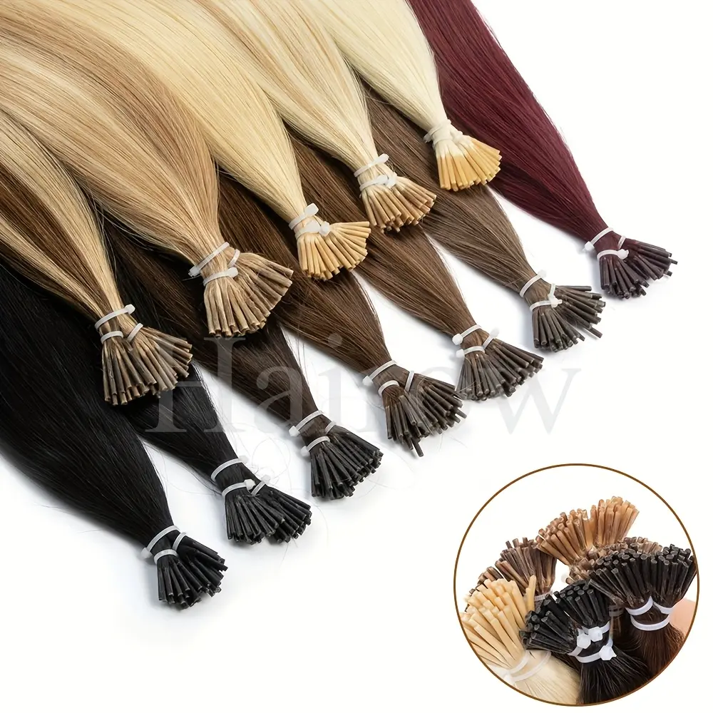 Fashionable New Micro Link Natural Straight Hair Extensions Real Human Hair Fusion Keratin Pre-Bonded Micro Ring Hair Extensions 50pcs/set Black Brown Blonde I tip Human Hair Extensions
