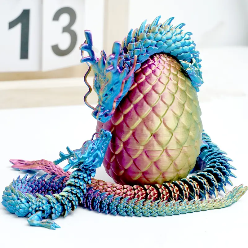 3pcs 3D printed dragon and dragon egg model toys, flexible joint animal doll statues, home and office desk decorations, holiday surprise gifts