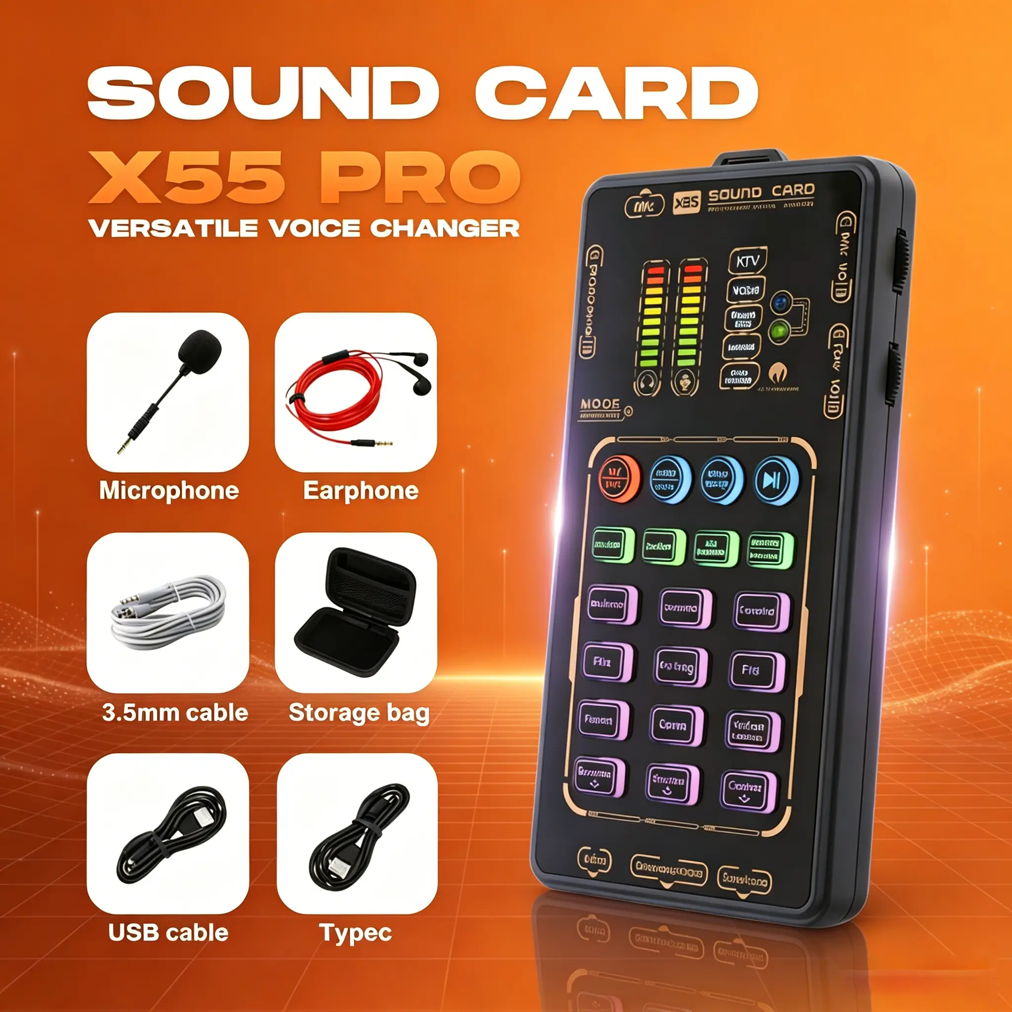 MAOMAO X55 Pro Compact Handheld Sound Card Kit - Small, Easy Handling, Compact and Convenient Portable Audio Interface with Professional Chipset for Audio Recording, Travel, Compatible with Mobile Phones & Computers, Ideal for Podcasters