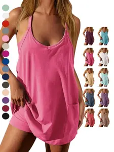 2026 Women's Athletic Sleeveless Mini Dress with  Shorts Summer V Neck Spaghetti Strap Short Spring Tennis Dress with Pockets，All colored images have been optimized, with slight differences in the actual products.