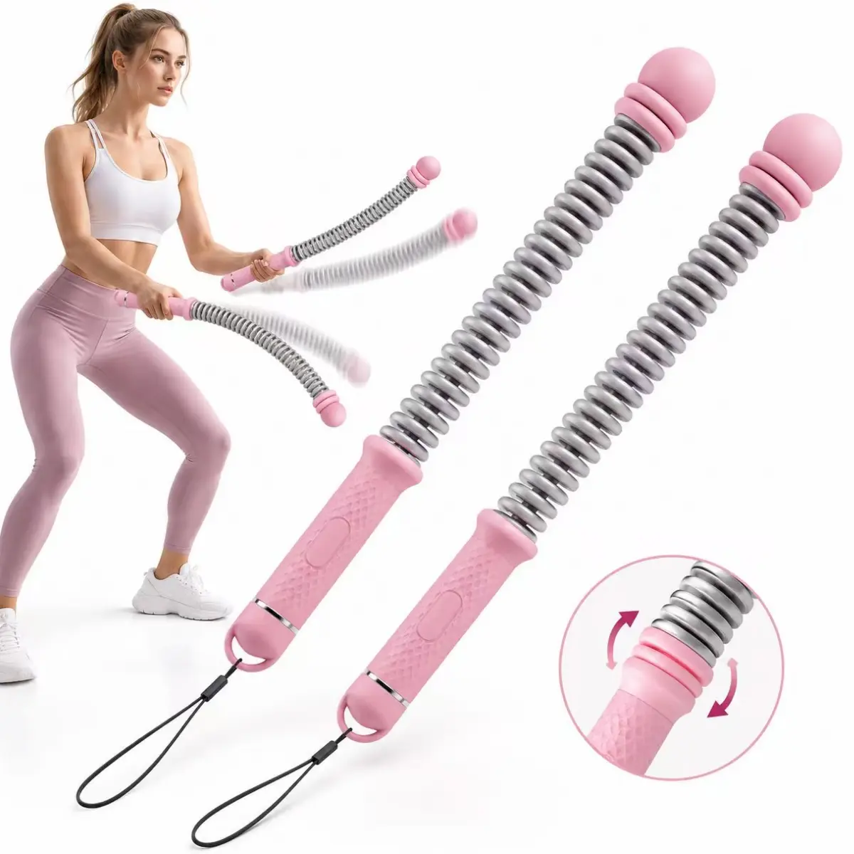 Cordless Weighted Battle Ropes with Adjustable Resistance Springs - Space Saver, Quiet Motion Home Gym Abs Equipment, Internal Weights Portable Design for Full Body Strength/Cardio Training, Unisex Fitness Gift