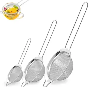 3PCS Stainless Steel Fine Mesh Strainer Set with Handle – Small Medium Large Sieve for Kitchen, Baking, Flour, Juice, Rice & Food Draining