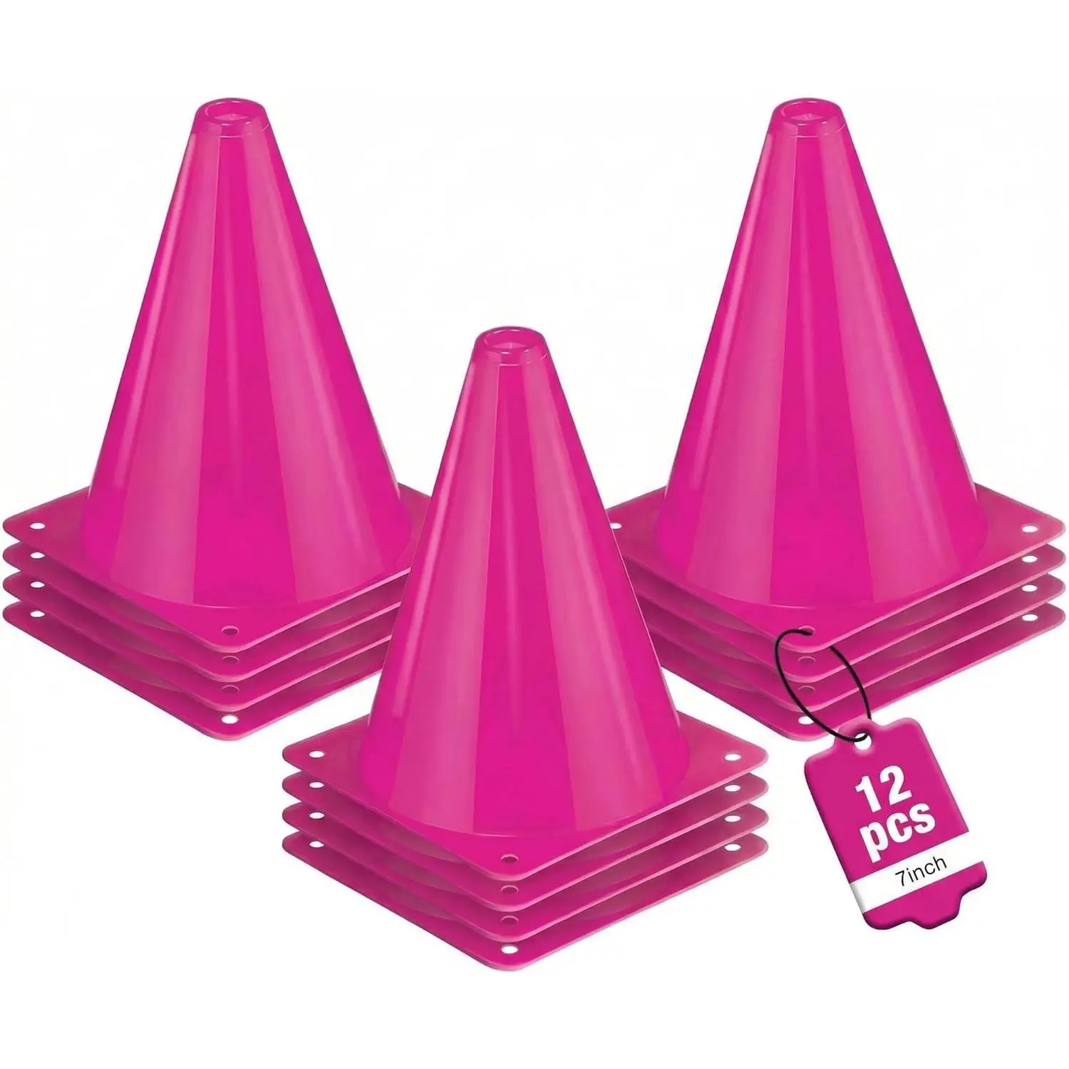 12 count Cones 7 Inch Soccer Cones and Plastic Traffic Cones, Durable Cones for  , Ideal for Soccer, Basketball, Football, Skating, and Agility Drills Practice