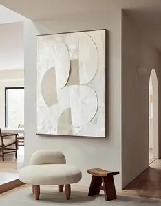 [Sale off up to 65%] [No frame, Free Ship] Creamy Beige 3D Texture Wall Art Large Beige White Minimalist Abstract Oil Painting on Canvas Modern Geometric Wabi Sabi Wall Art Decor