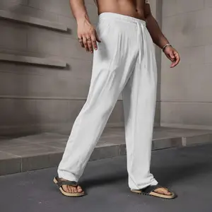 Men’s Casual Lyocell Linen Trousers | Loose Fit with Drawstring Waistband | Beach Vacation Casual Pants | Breathable and Stylish, Suitable for Indoor Gatherings, Outdoor Activities, and Golf | New Year Declaration | Solid Beige | Versatile Apparel | Minim