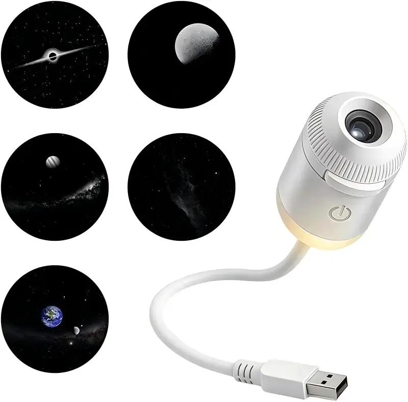 2-in-1 Galaxy Projector Night Light, USB Starry Sky Night Light Projector with Adjustable Brightness, Mini LED Projection Lamp for Bedroom Ceiling Wall Room Decor (10 Projection Films)