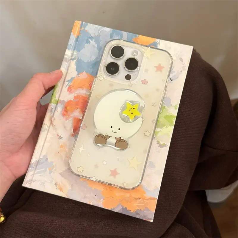iPhone 13/16/17 Pro Max | Ink Splatter Starry | Moon Stand | Best Friend Gift Edition | Compatible with iPhone 11, 12, 13, 14, 15, 16, 17 Pro Max | Cellphone Casing, Protective Cover, Casing, Protection, Accessories, Protective Casing Protector